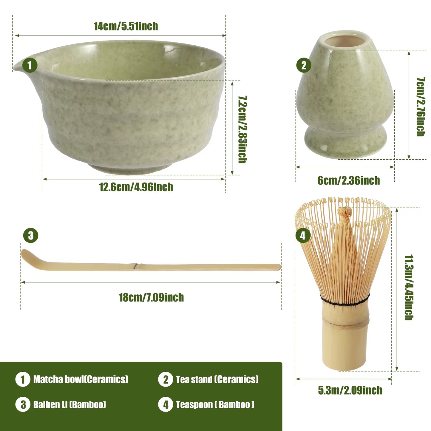 4Pcs Japanese Matcha Set with Ceramic Bowl Bamboo Matcha Whisk and Tea Scoop
