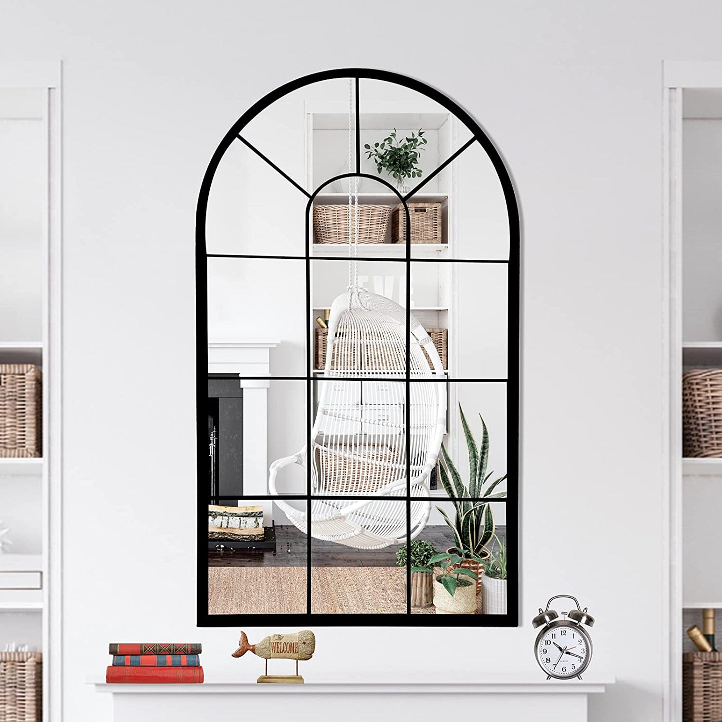 Window Decorative Mirrors Arched (Black,41.3”X 24” X1”)