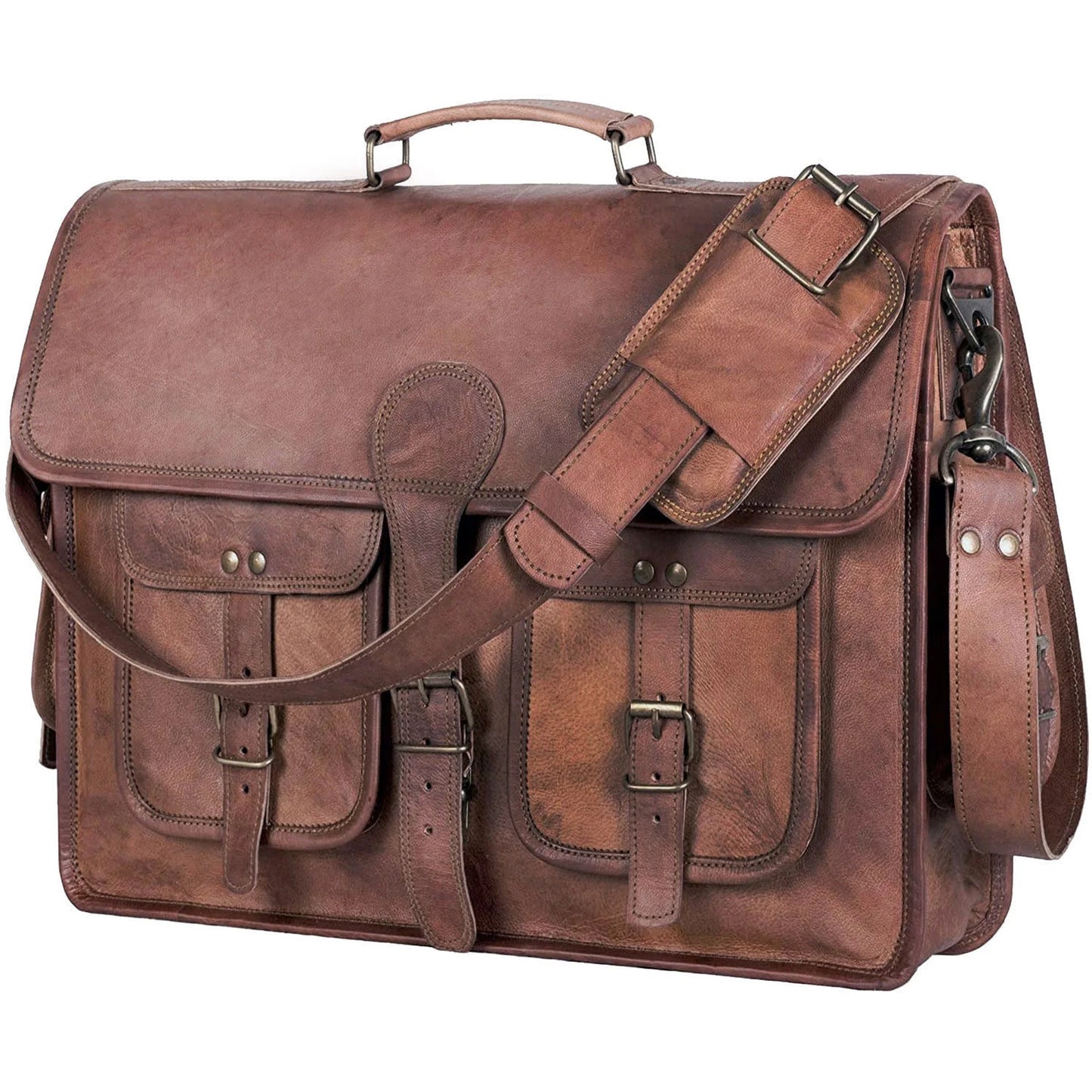 Leather Briefcase Laptop Bag Messenger Satchel 16 Inch Best Handmade Leather Bag, Brown, Large