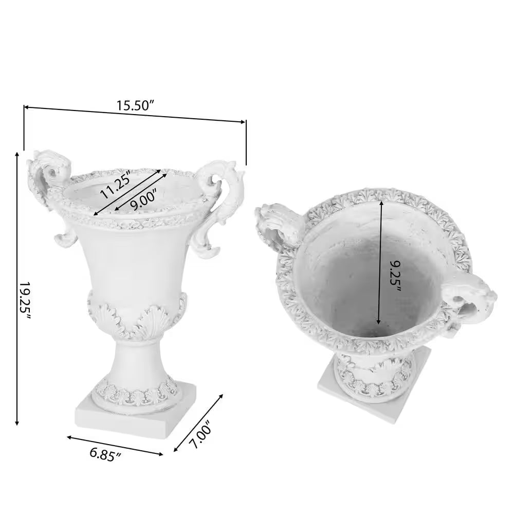Elegant Style 15.50 In. W X 19.25 In. H Antique White Concrete Garden Urn Planter, Functional, Weather & Water Resistant