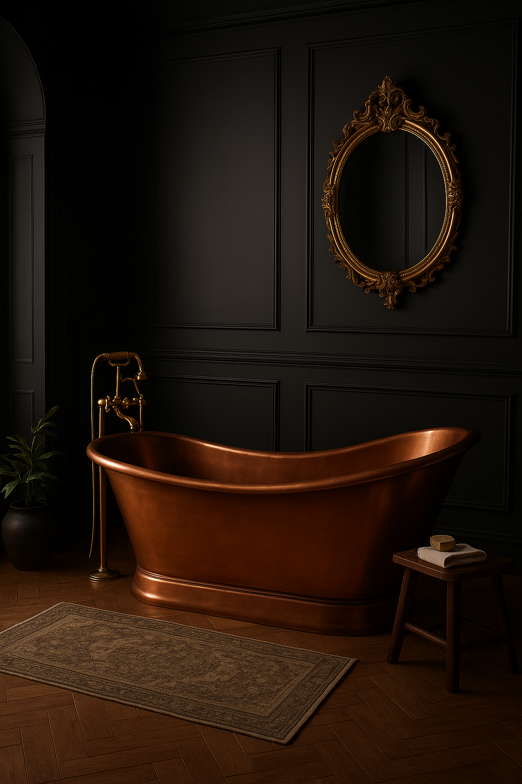 Copper Double Slipper Flatbottom Bathtub