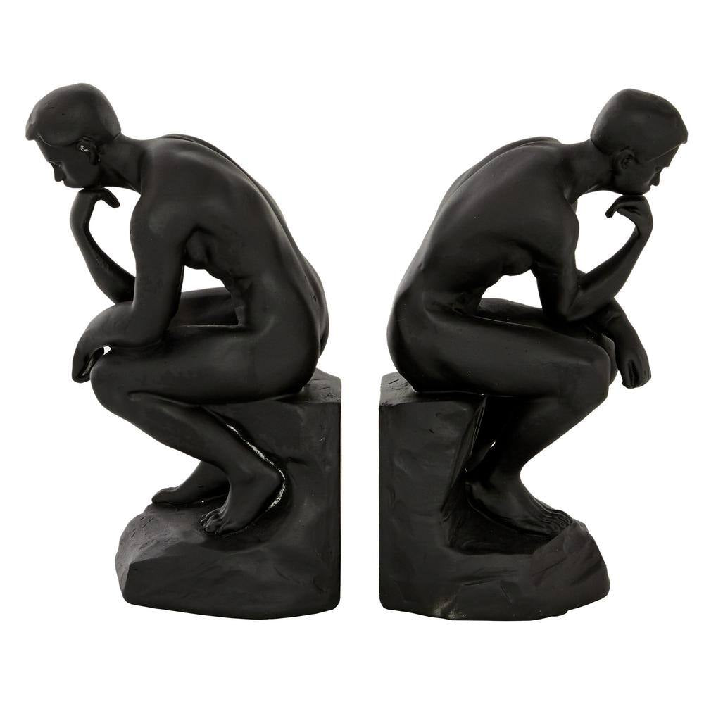 Black Polystone the Thinker People Bookends (Set of 2)
