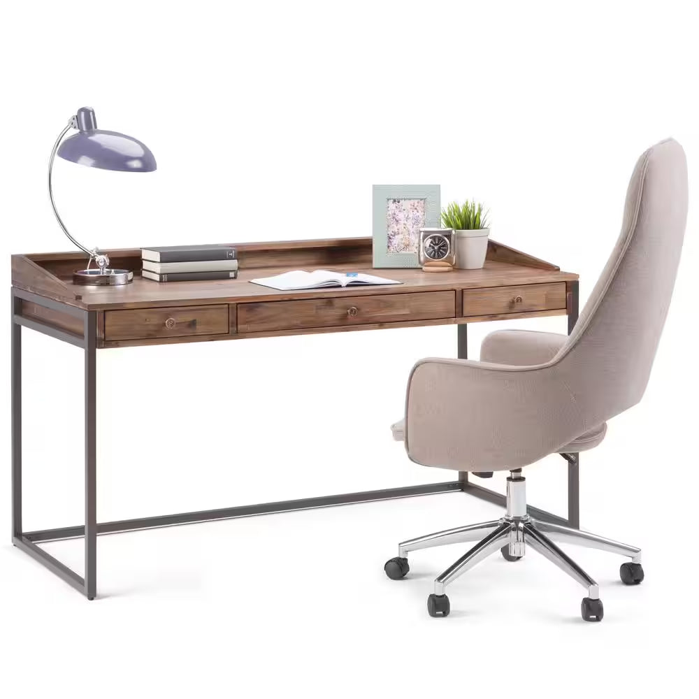 60 In. Wide Writing Office Desk in Rustic Natural Aged Brown