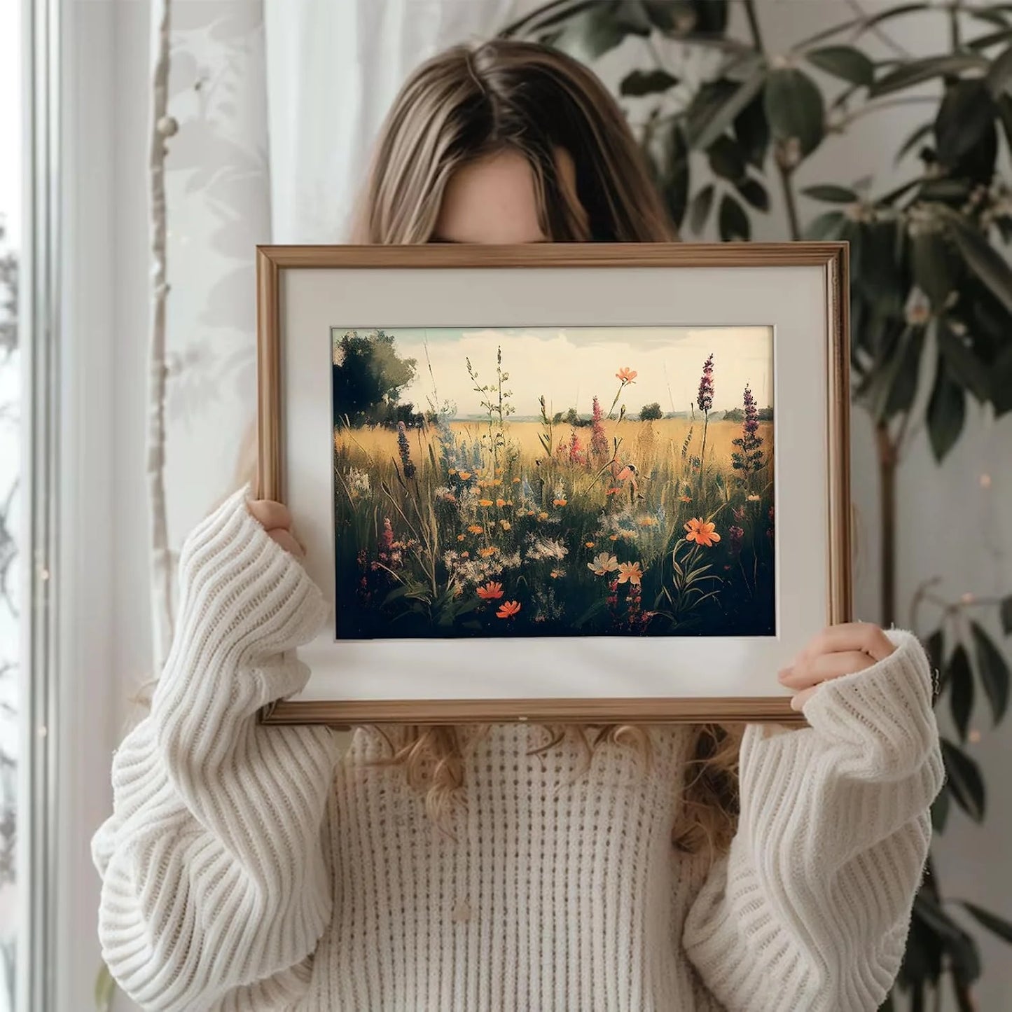 Vintage Wall Art, Classical Wildflower Field Wall Painting