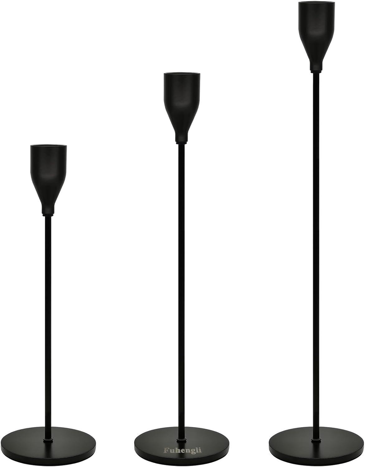 Candle Stick Holders Set of 3, Metal Taper Candle Stands Set- Black