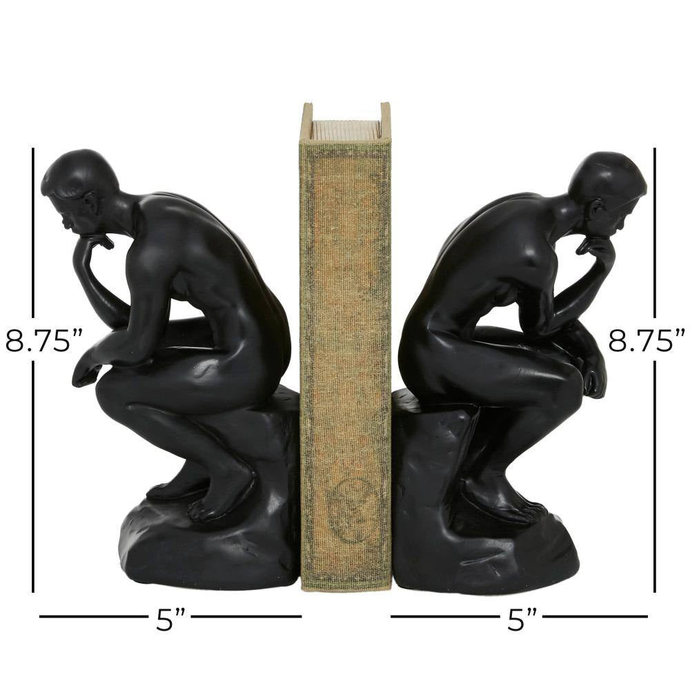 Black Polystone the Thinker People Bookends (Set of 2)