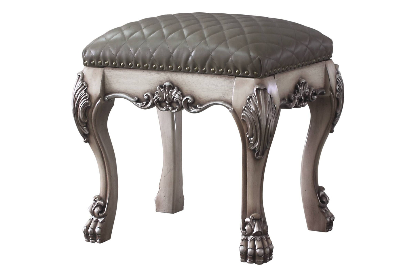 Dresden Faux Leather Upholstered Vanity Stool in Vintage Bone White