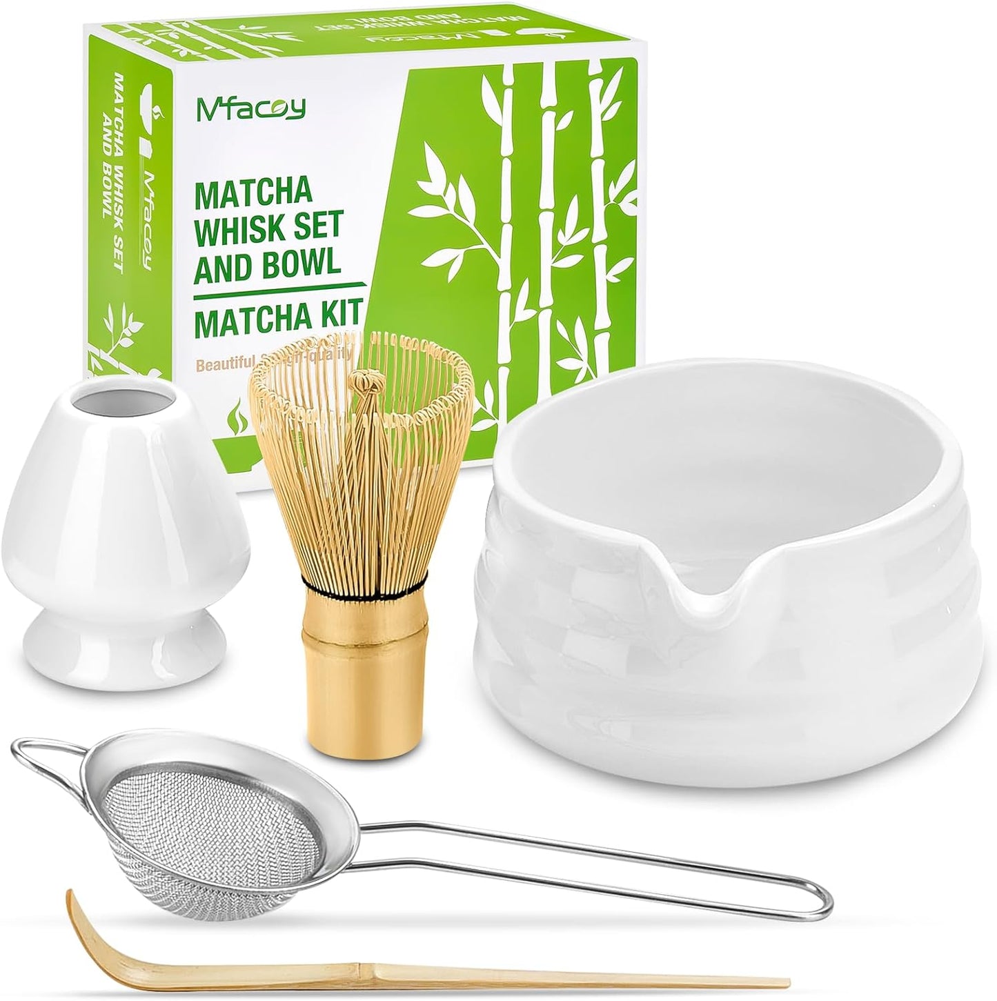 Matcha Whisk Set, Japanese Tea Set (5Pcs) Includes Matcha Bowl with Spout (19 Oz
