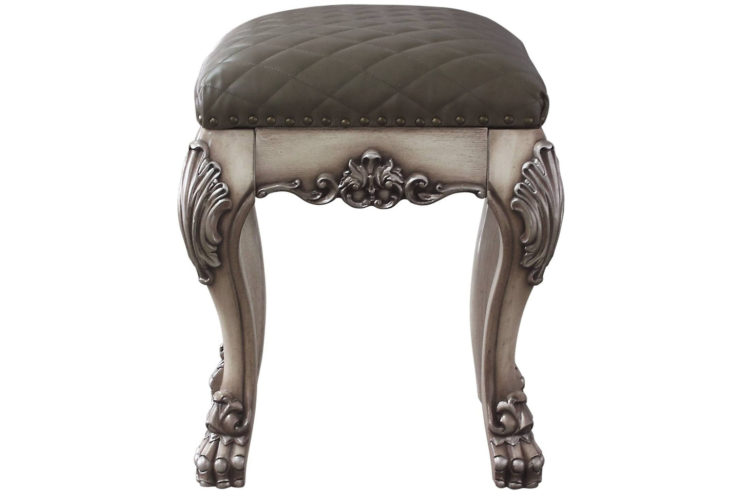 Dresden Faux Leather Upholstered Vanity Stool in Vintage Bone White