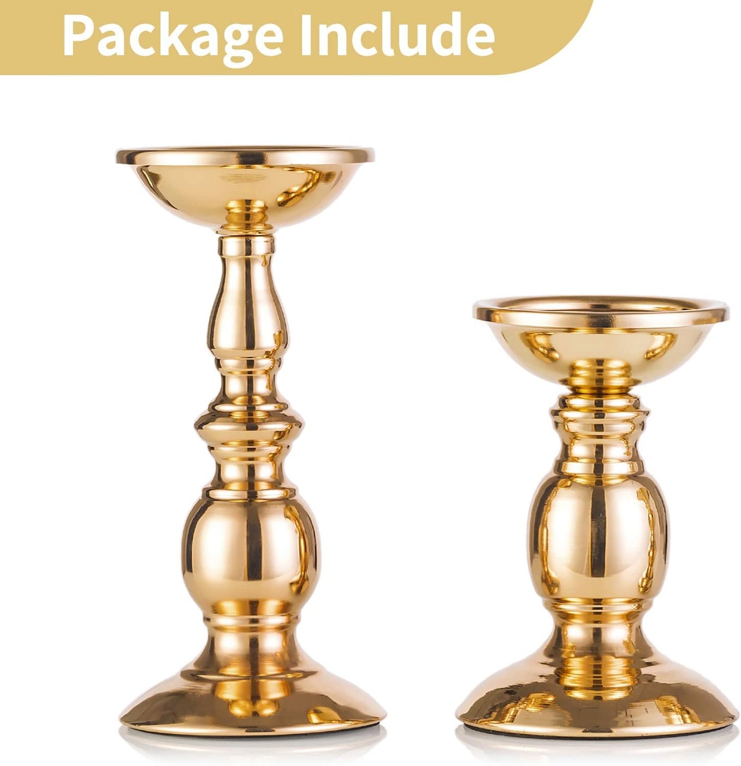 2 Pcs Gold Pillar Candle Holders