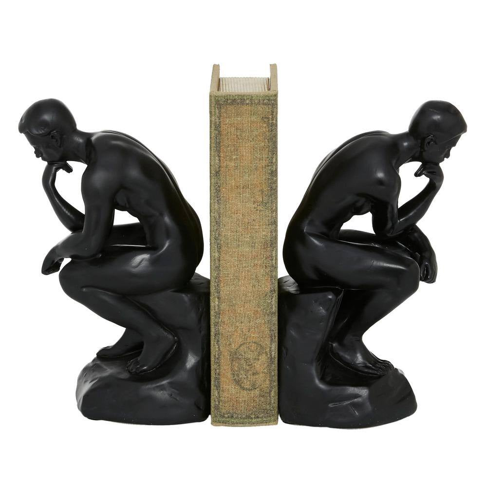 Black Polystone the Thinker People Bookends (Set of 2)