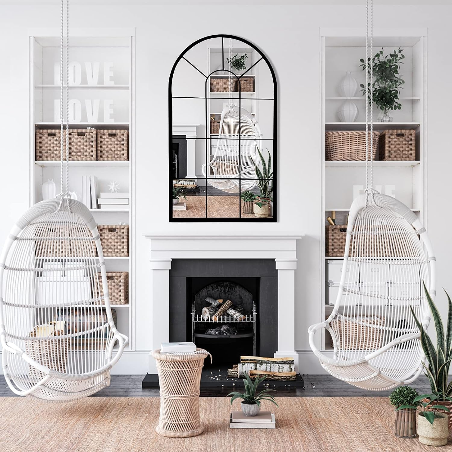 Window Decorative Mirrors Arched  (Black,41.3”X 24” X1”)