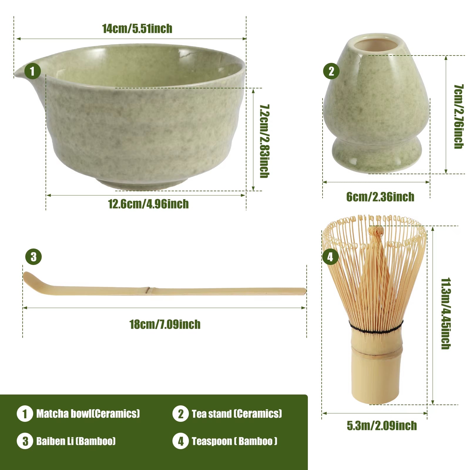 4Pcs Japanese Matcha Set with Ceramic Bowl Bamboo Matcha Whisk and Tea Scoop 