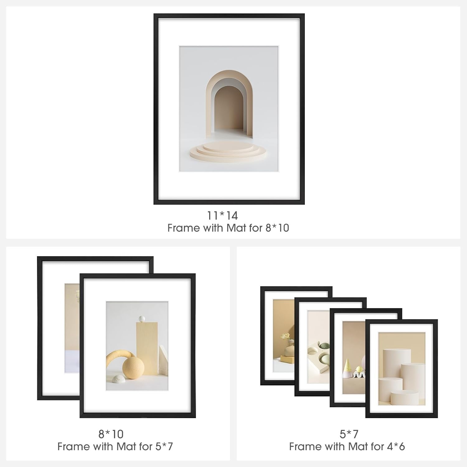 Black Aluminum Picture Frames Set of 7
