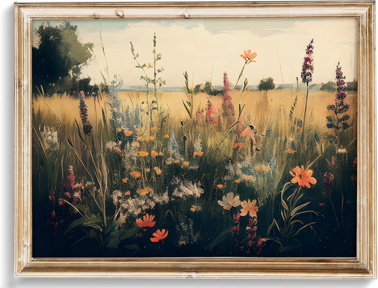 Vintage Wall Art, Classical Wildflower Field Wall Painting 