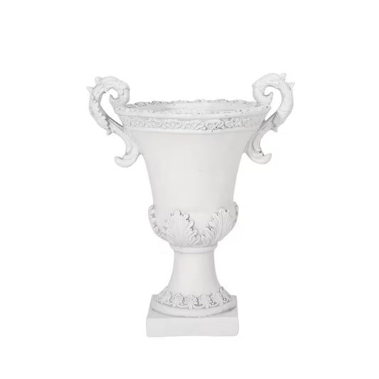 Elegant Style 15.50 In. W X 19.25 In. H Antique White Concrete Garden Urn Planter, Functional, Weather & Water Resistant