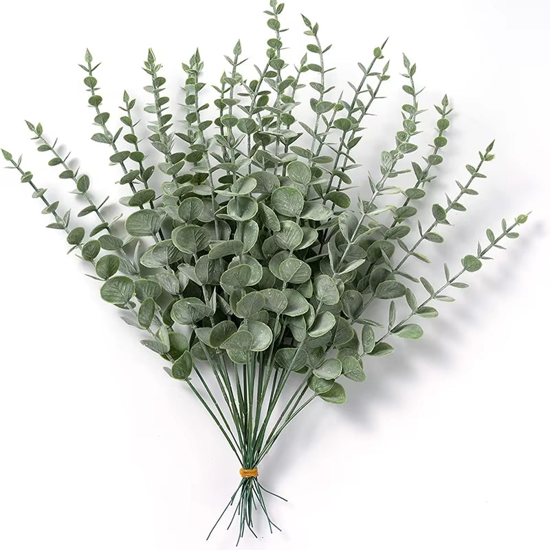 20Pcs Artificial Eucalyptus Stems Leaves Green Eucalyptus Branches Fake Plants 