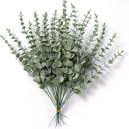 20Pcs Artificial Eucalyptus Stems Leaves Green Eucalyptus Branches Fake Plants 