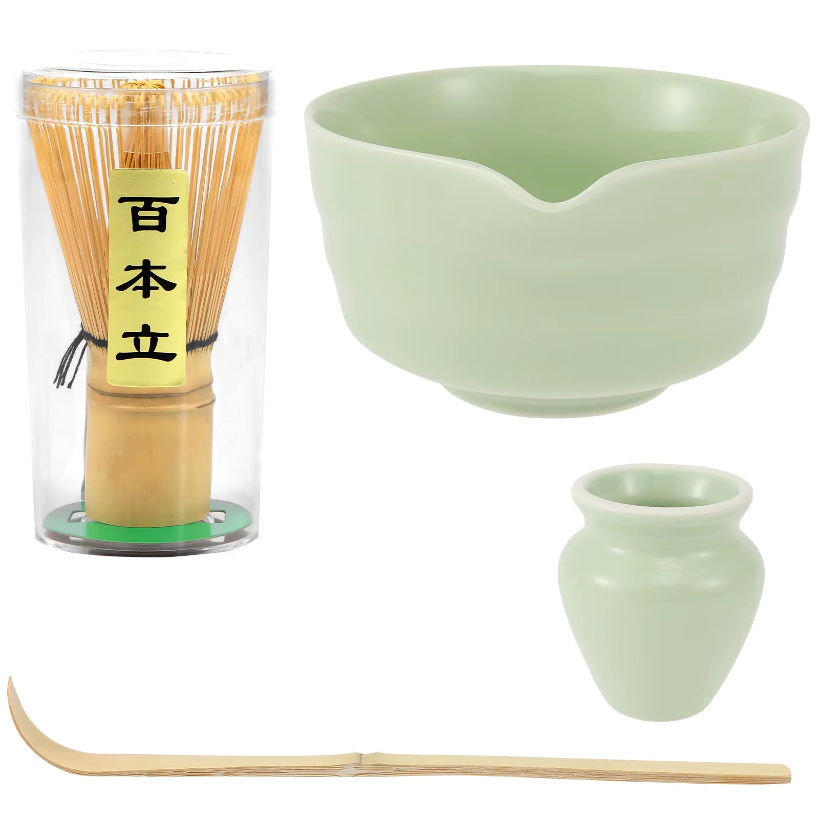4Pcs Japanese Matcha Set with Ceramic Bowl Bamboo Matcha Whisk and Tea Scoop 
