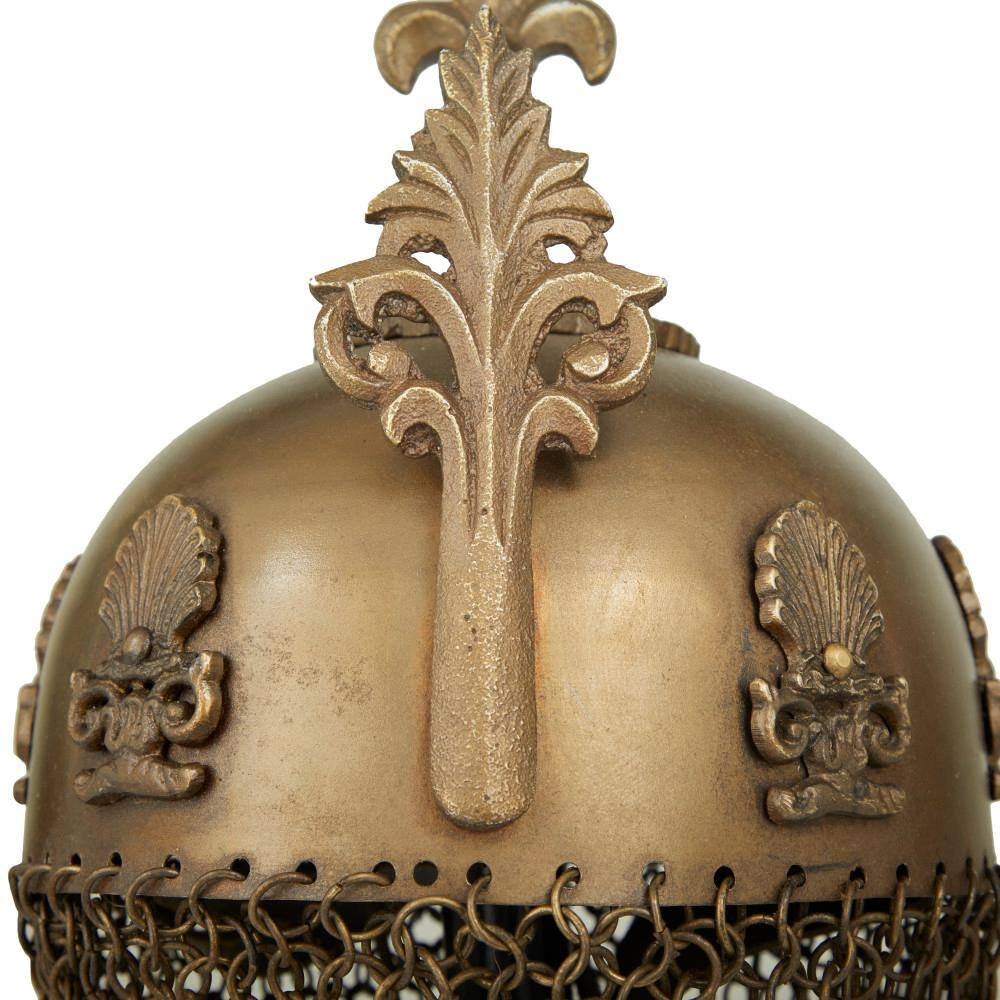 Brass Metal Replica Medieval Ottoman Islamic Helmet with Black Wood Stand and Chainmail