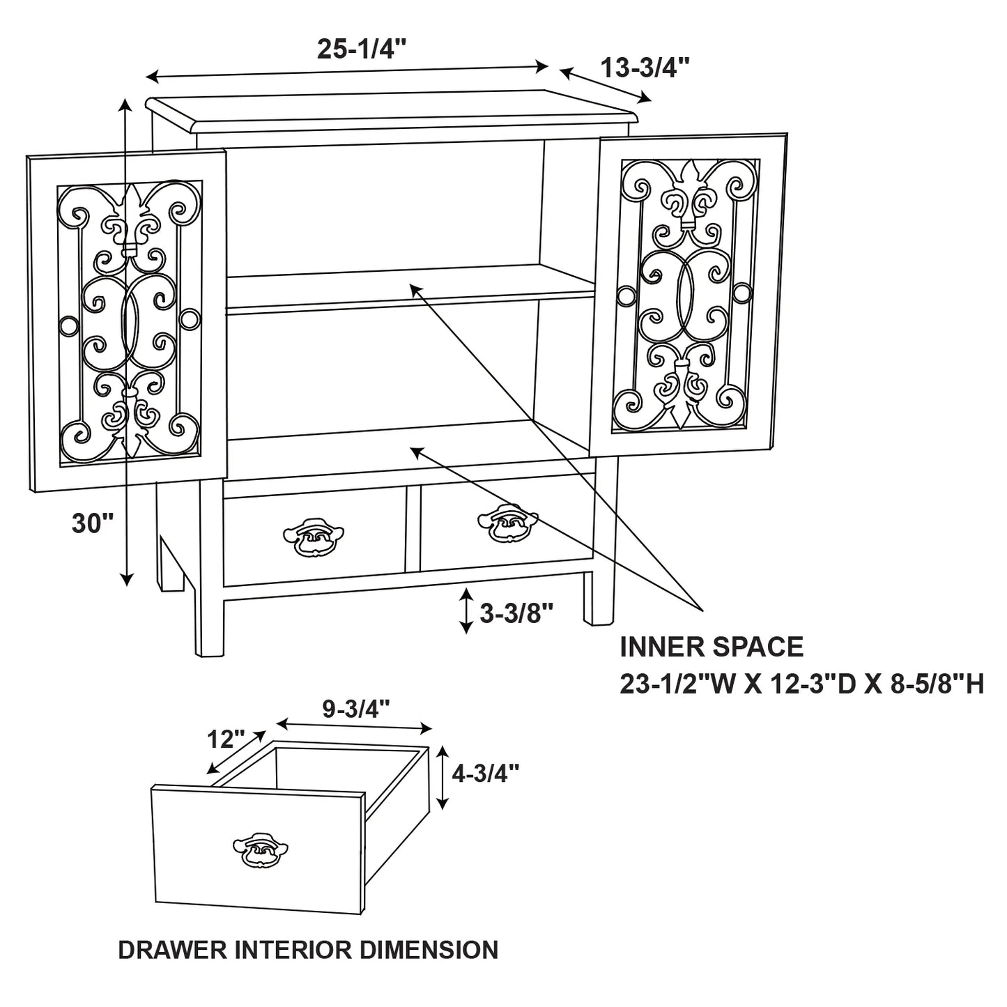 Vintage Design 2 Door 2 Drawer Console