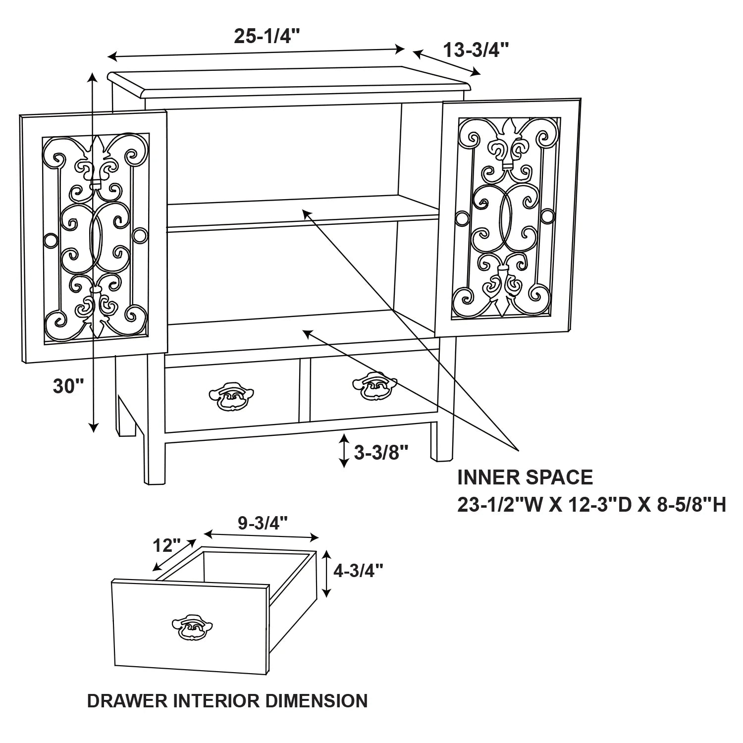 Vintage Design 2 Door 2 Drawer Console