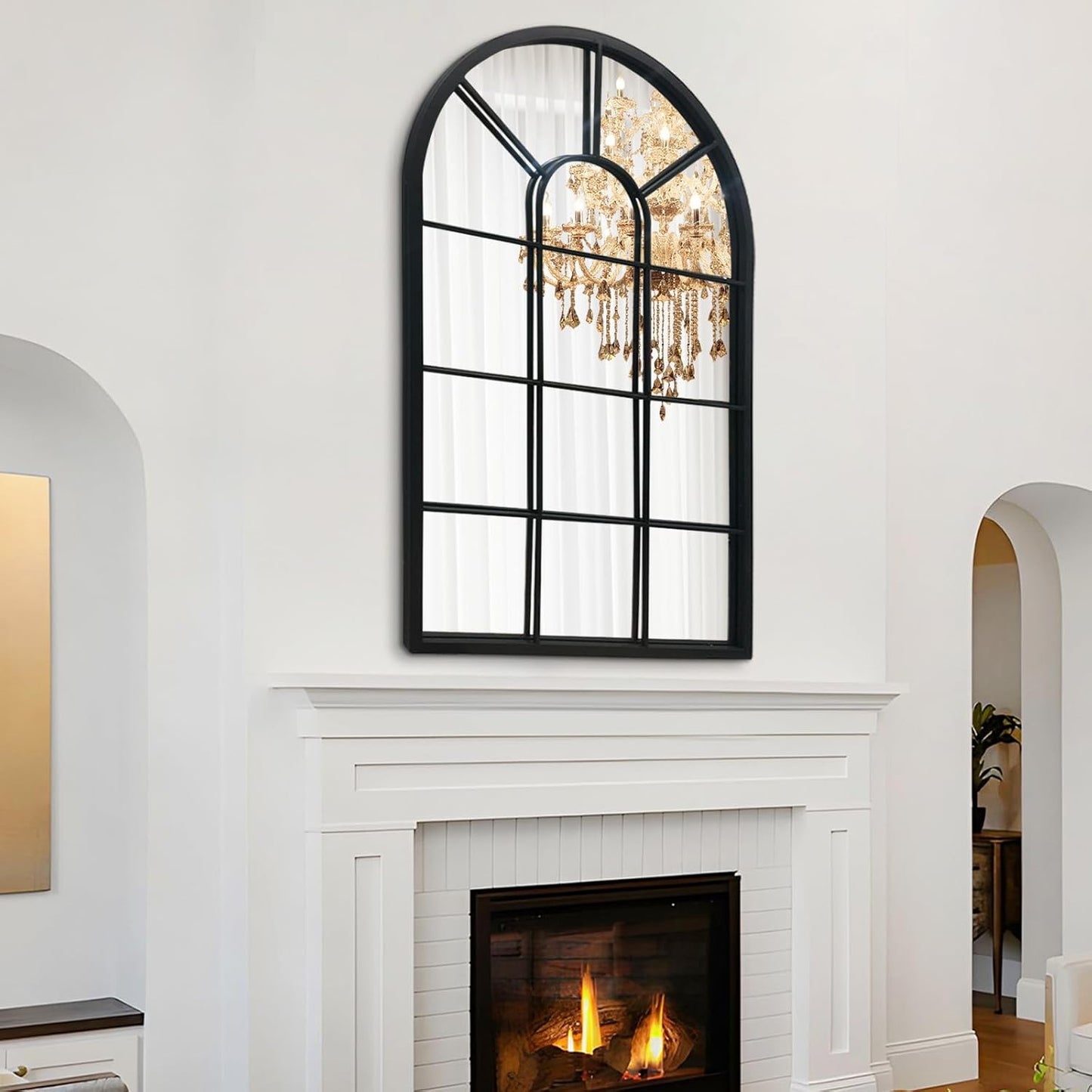 Window Decorative Mirrors Arched  (Black,41.3”X 24” X1”)