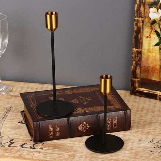 Brass Gold Black Taper Candle Holders