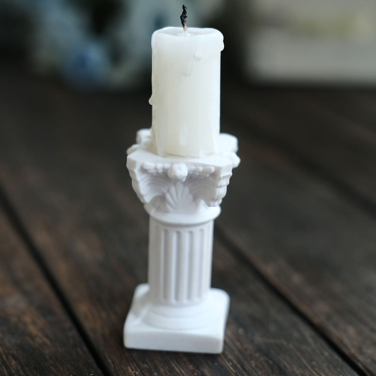 Antique 2.5" White Roman Column Pillar Pedestal Candle Holders