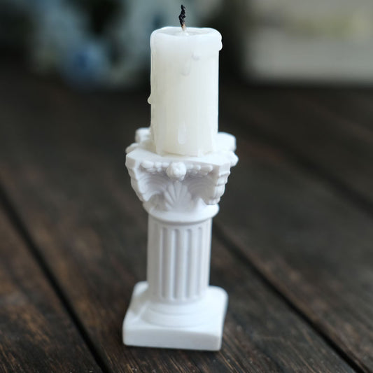 Antique 2.5" White Roman Column Pillar Pedestal Candle Holders