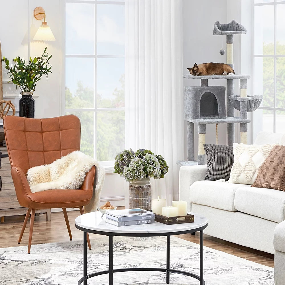 Faux Leather Wingback Accent Chair, Brown