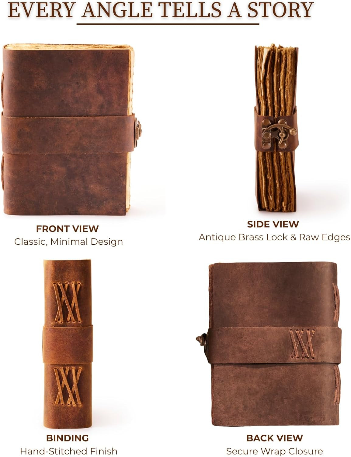 Vintage Leather Journal - Lock Closure Vintage Journal 240 Pages Antique Deckle Edge Paper