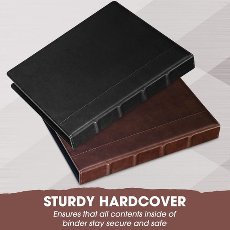 2 Pcs Vintage Hardback 3 Ring Binder Professional Leather Organizer round Rings