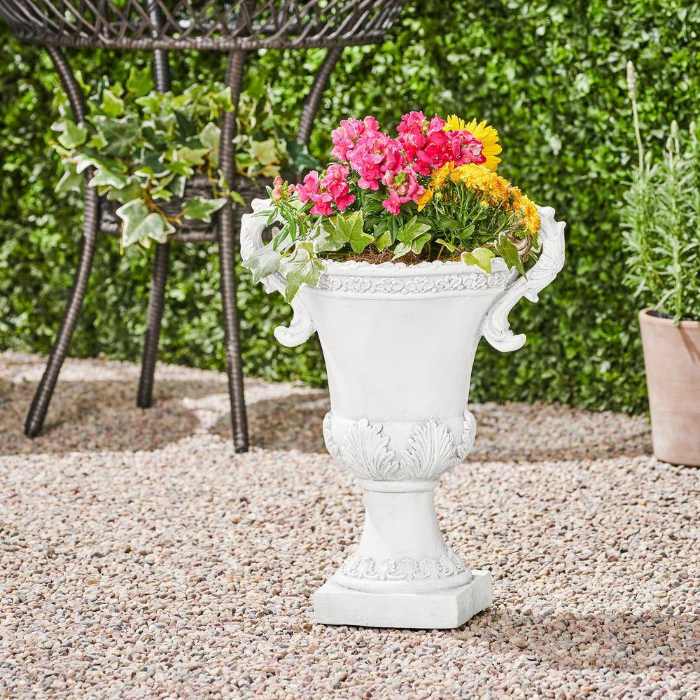Elegant Style 15.50 In. W X 19.25 In. H Antique White Concrete Garden Urn Planter, Functional, Weather & Water Resistant