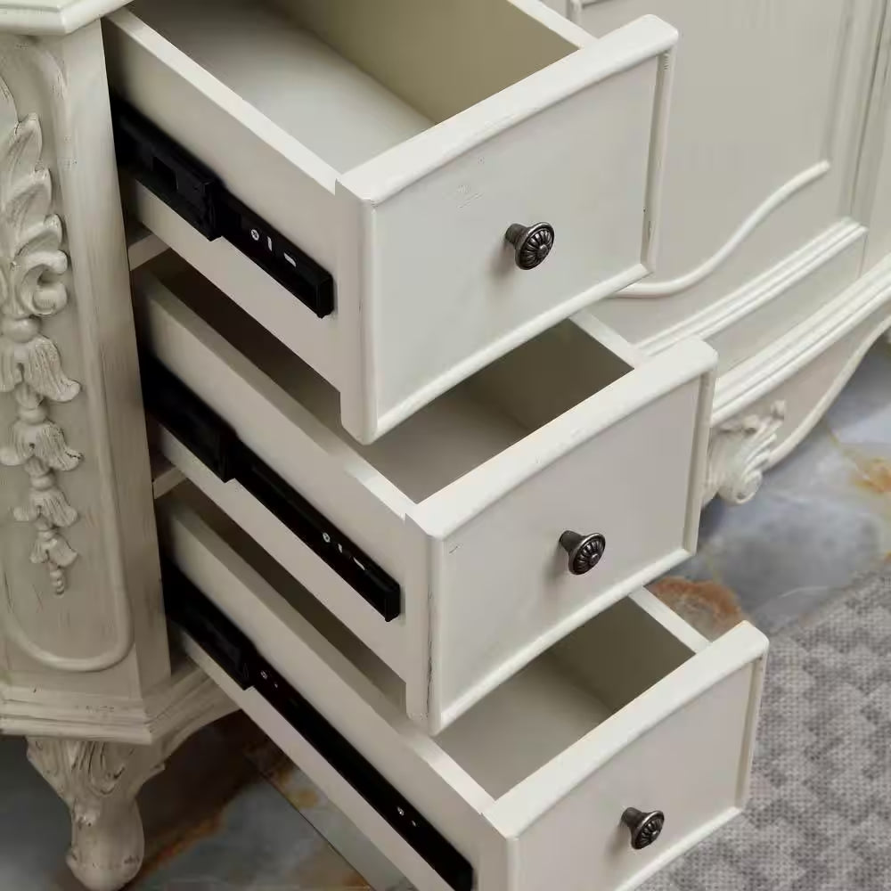 Single Sink Freestanding Bath Vanity in Antique White with White Marble Top