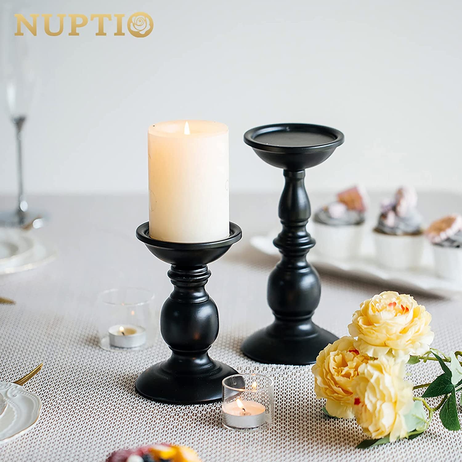  2 Pcs Rustic Candle Holders Set Metal Candle Stand 