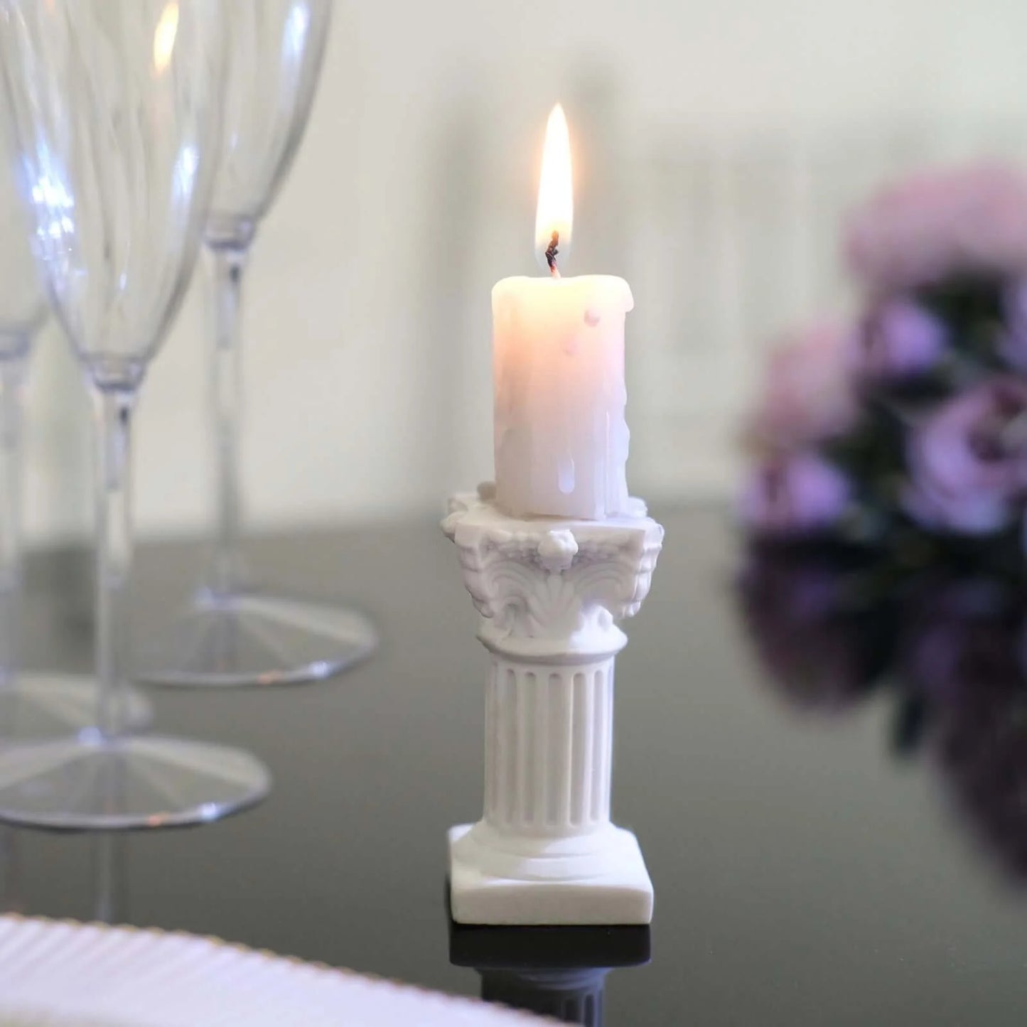 Antique 2.5" White Roman Column Pillar Pedestal Candle Holders