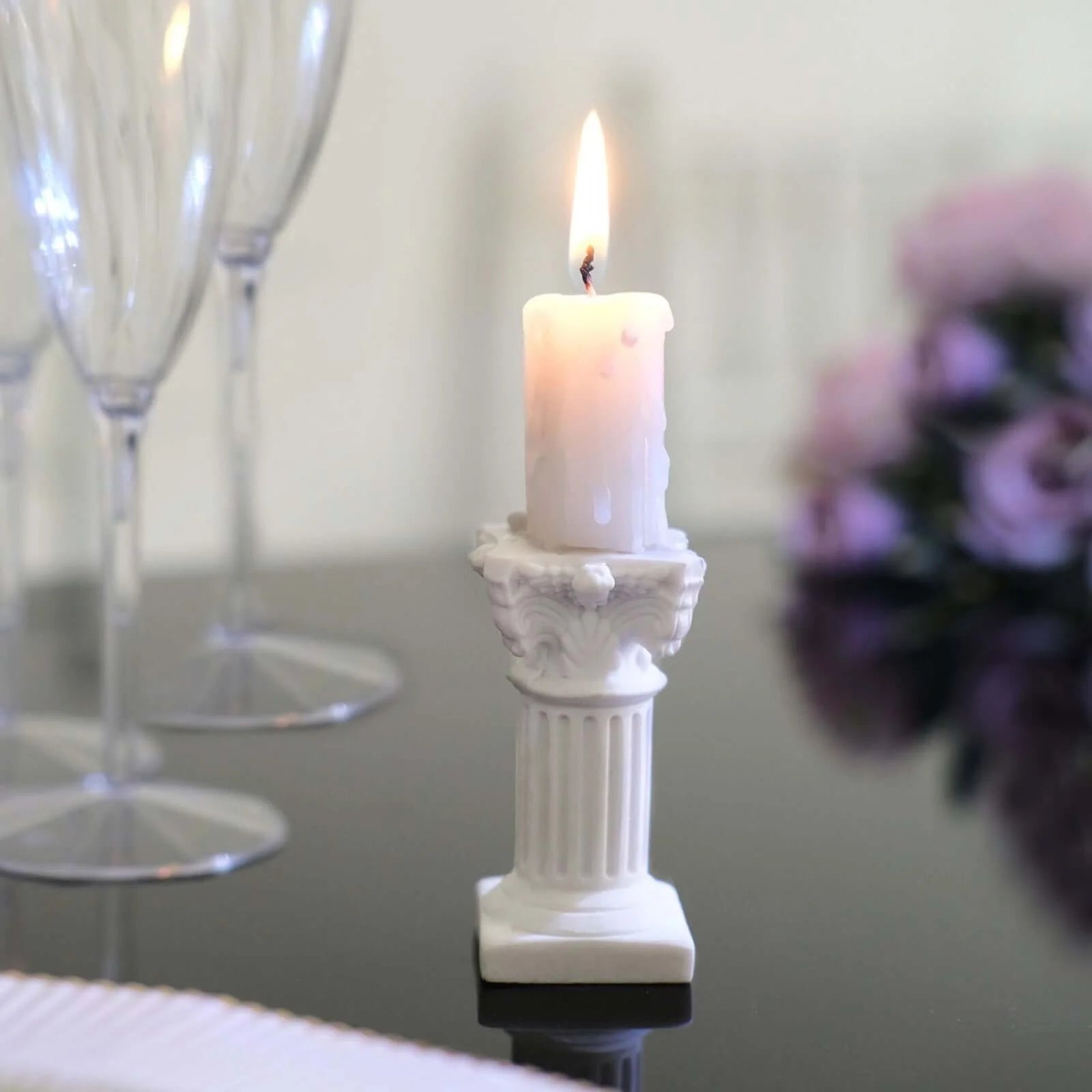 Antique 2.5" White Roman Column Pillar Pedestal Candle Holders