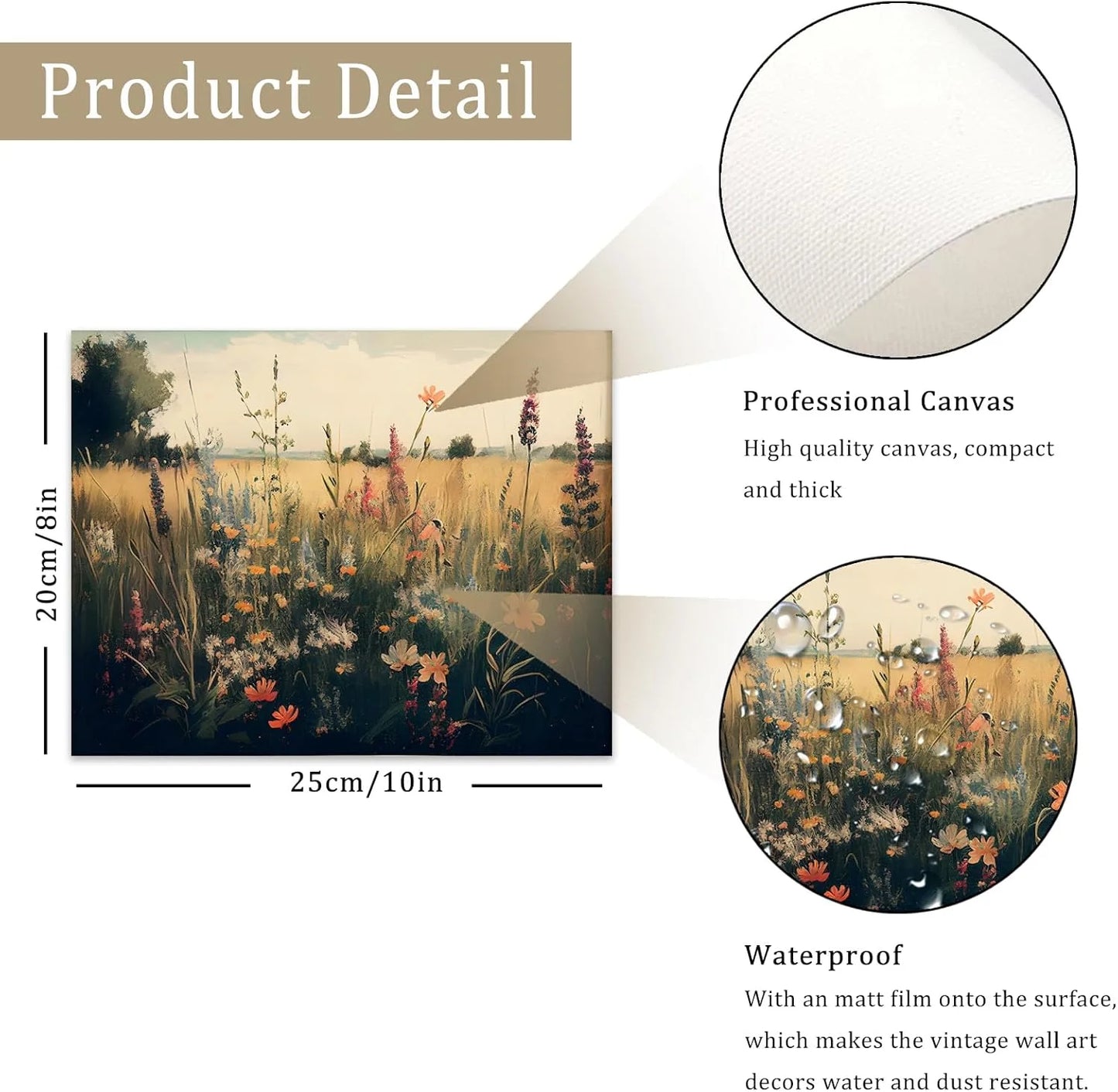 Vintage Wall Art, Classical Wildflower Field Wall Painting 