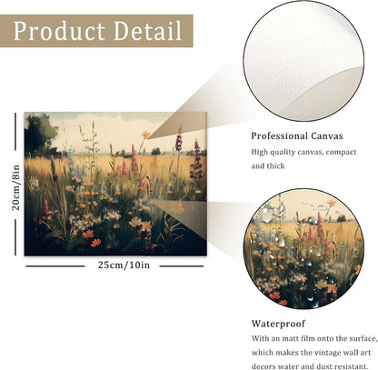 Vintage Wall Art, Classical Wildflower Field Wall Painting 