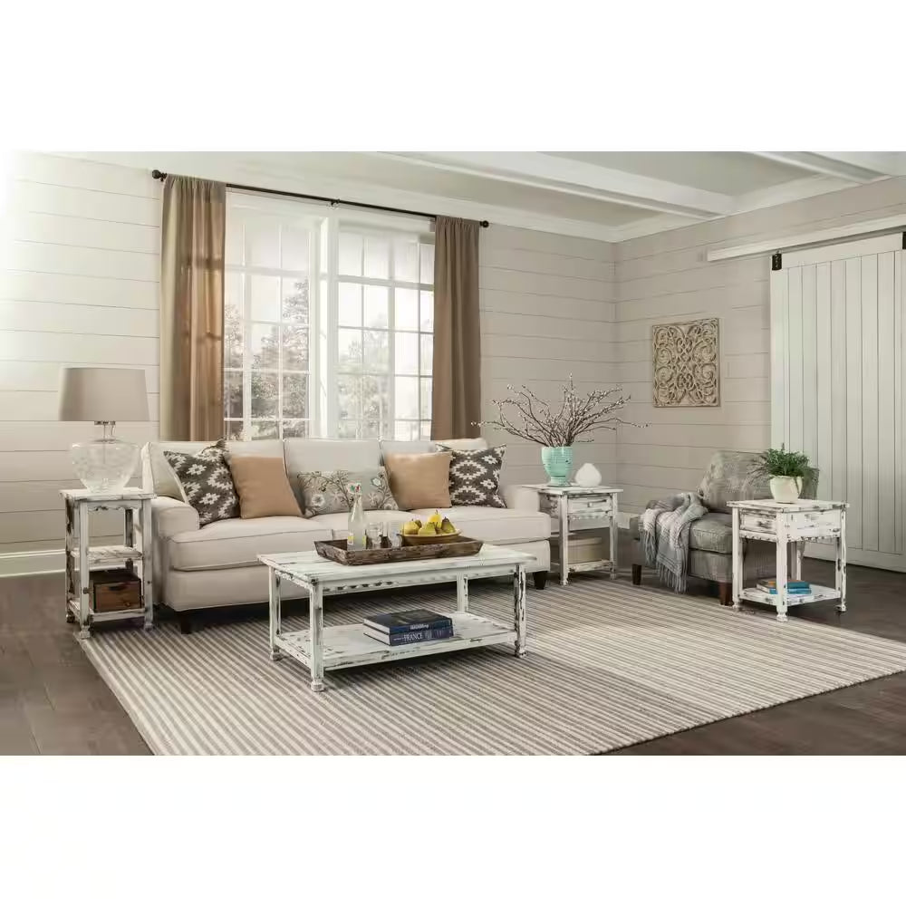 Country Cottage White Antique Chairside Table