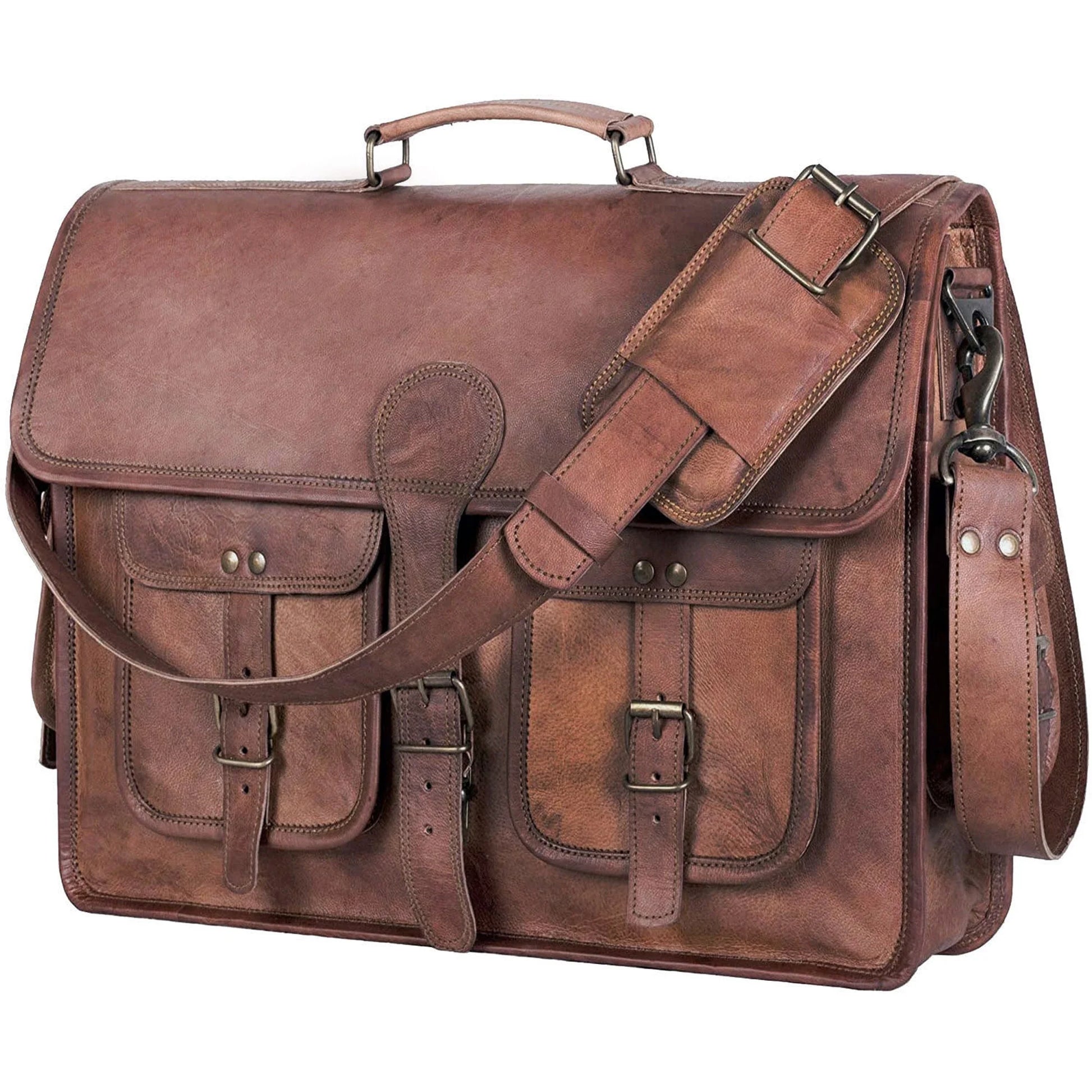 Leather Briefcase Laptop Bag Messenger Satchel 16 Inch Best Handmade Leather Bag, Brown, Large