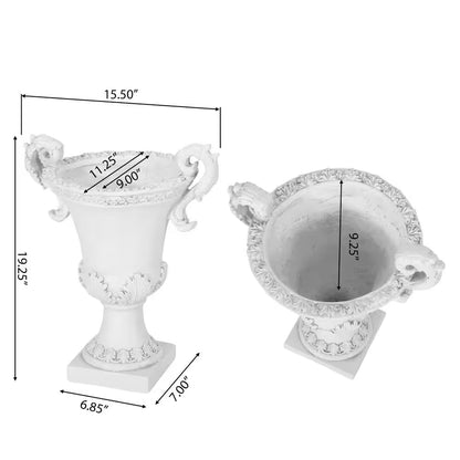 Elegant Style 15.50 In. W X 19.25 In. H Antique White Concrete Garden Urn Planter, Functional, Weather & Water Resistant