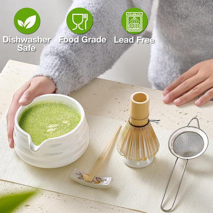 Matcha Whisk Set, Japanese Tea Set (5Pcs) Includes Matcha Bowl with Spout (19 Oz