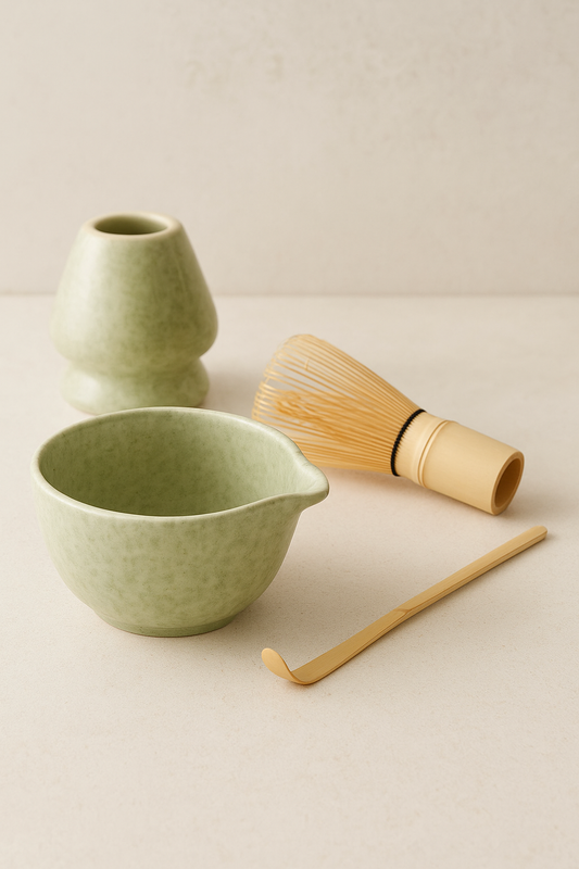 4Pcs Japanese Matcha Set with Ceramic Bowl Bamboo Matcha Whisk and Tea Scoop 