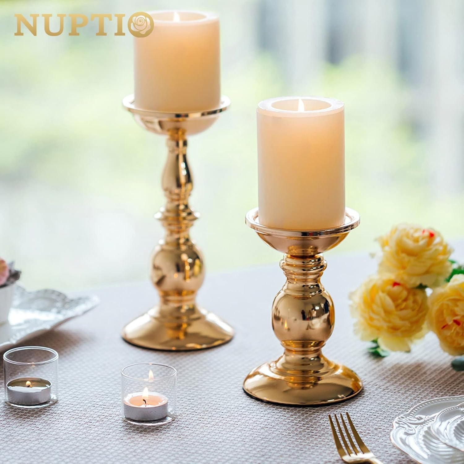 2 Pcs Gold Pillar Candle Holders