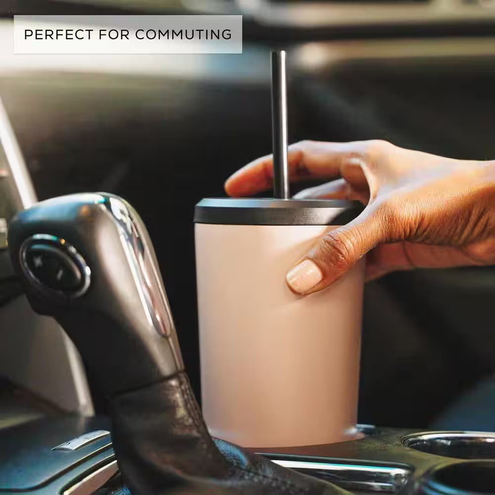 20 Oz. Black Vacuum Insulated Stainless Steel Tumbler with Flip Lid and Straw Lid 