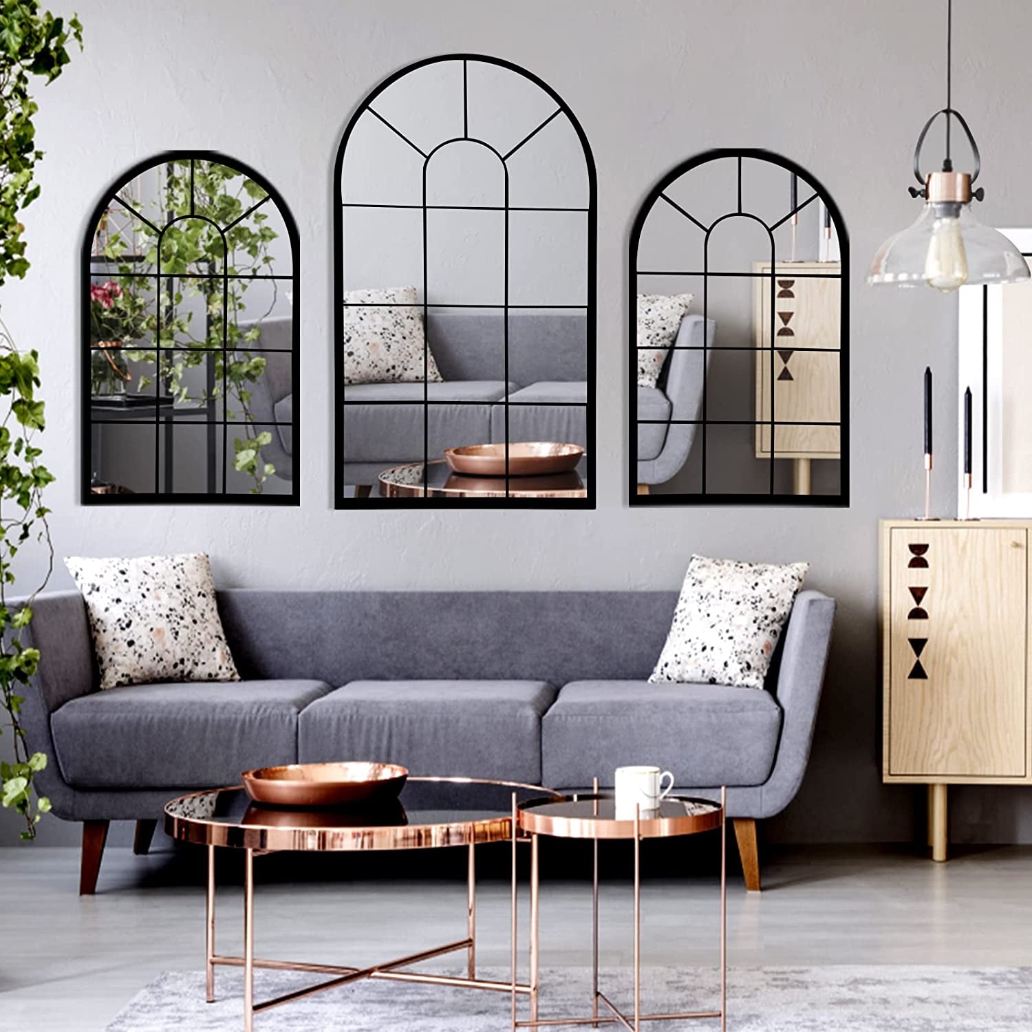 Window Decorative Mirrors Arched  (Black,41.3”X 24” X1”)