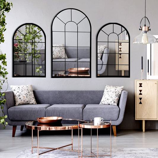 Window Decorative Mirrors Arched  (Black,41.3”X 24” X1”)