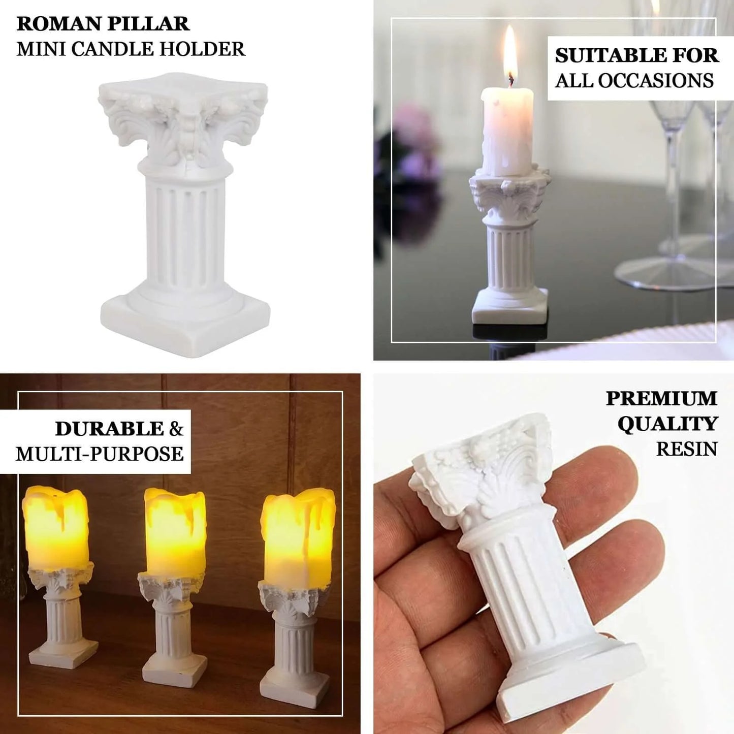 Antique 2.5" White Roman Column Pillar Pedestal Candle Holders
